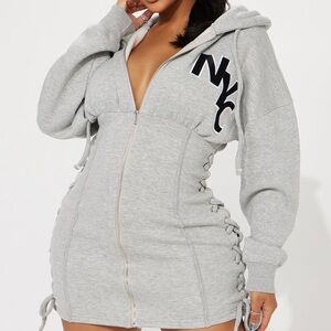Fashion Nova Gray Hooded Sweater Dress